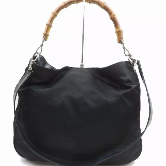 Gucci Handbags - GUCCI 🖤 Authentic Bamboo Handle Black Nylon Purse Hobo Shoulder Bag